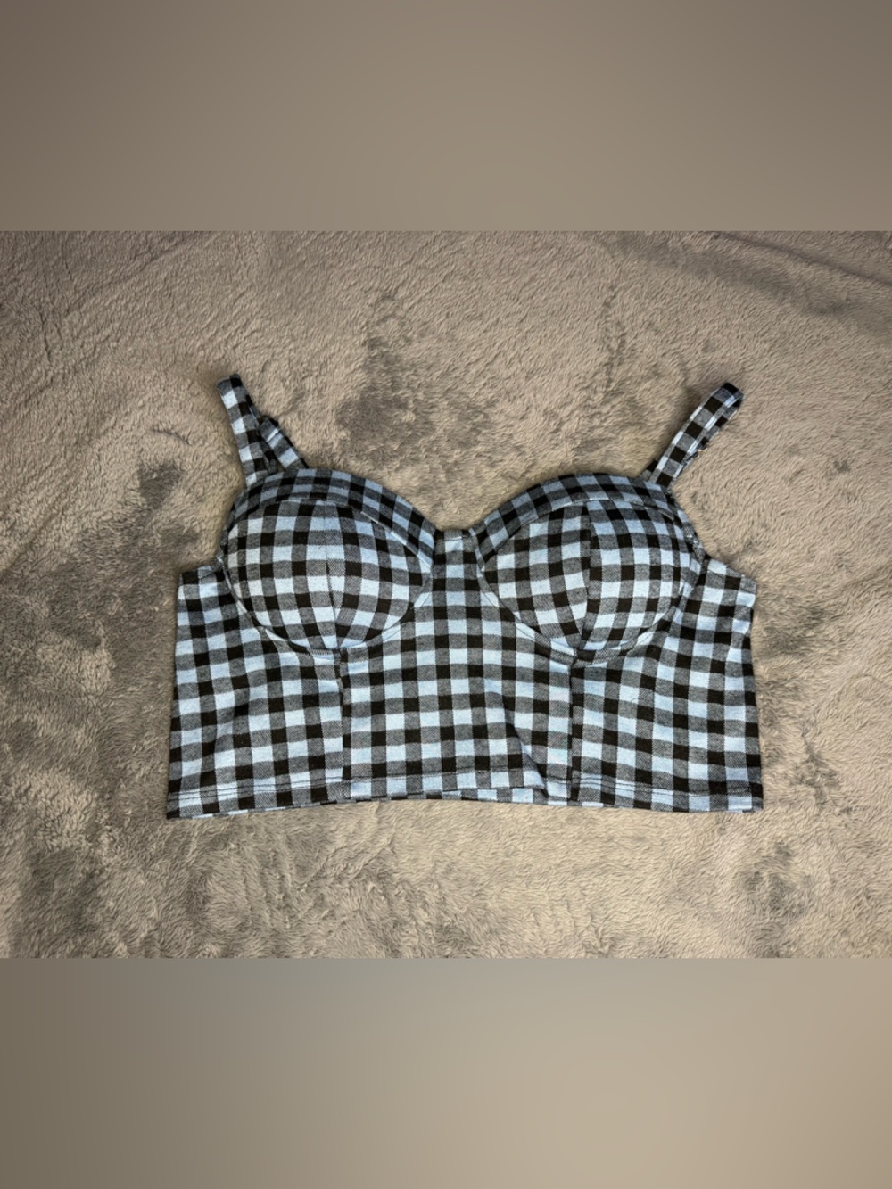 Haute Monde Black and Light Blue Gingham Bustier Crop Top
